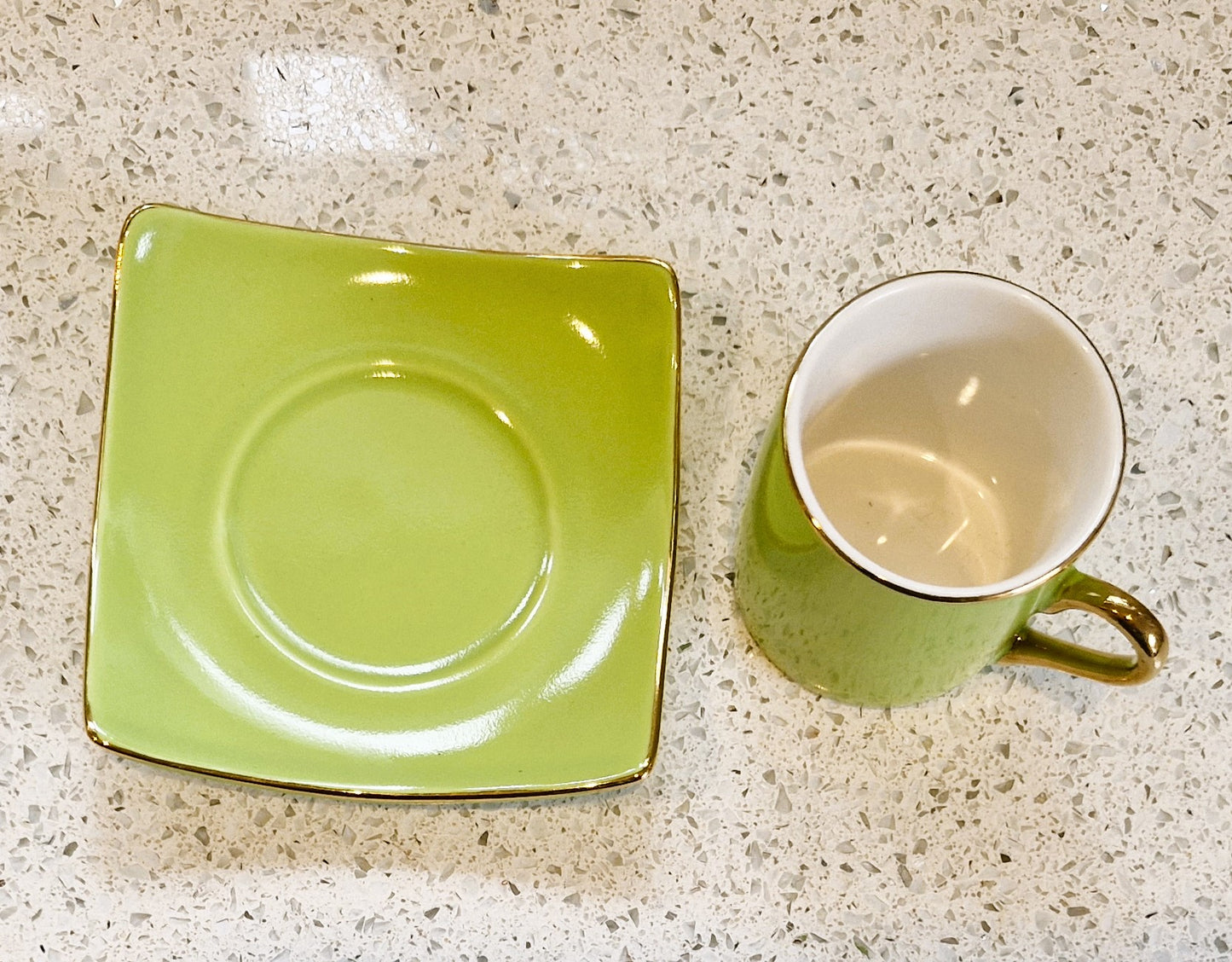 Silea Espresso Cup, Silea Espresso cups, Harlequin, Bone China, Green, Espresso Cup, Vintage, Gold, Gilt