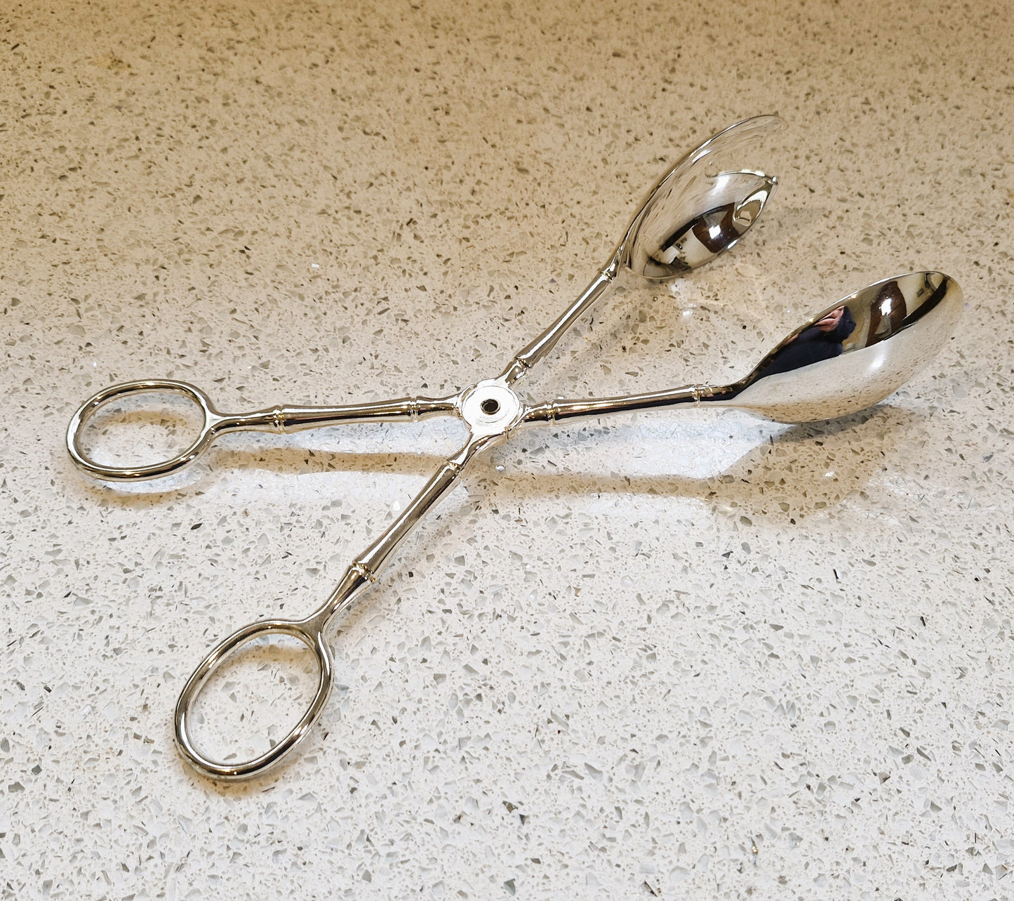 Silver Salad Serving Tongs, Italian, Silver Plated, Very Good Condition, Vintage, Salad Servers, 70s, 80s, Dining, Bamboo Pattern