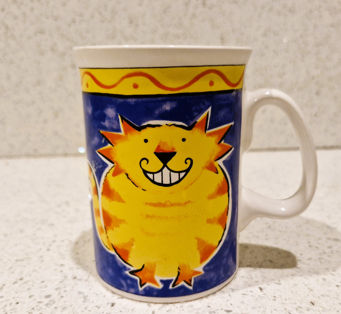 Rayware Cat Mug, Vintage Rayware Cat Mug, Brightly coloured, Blue, Yellow, Red, Rayware Mug