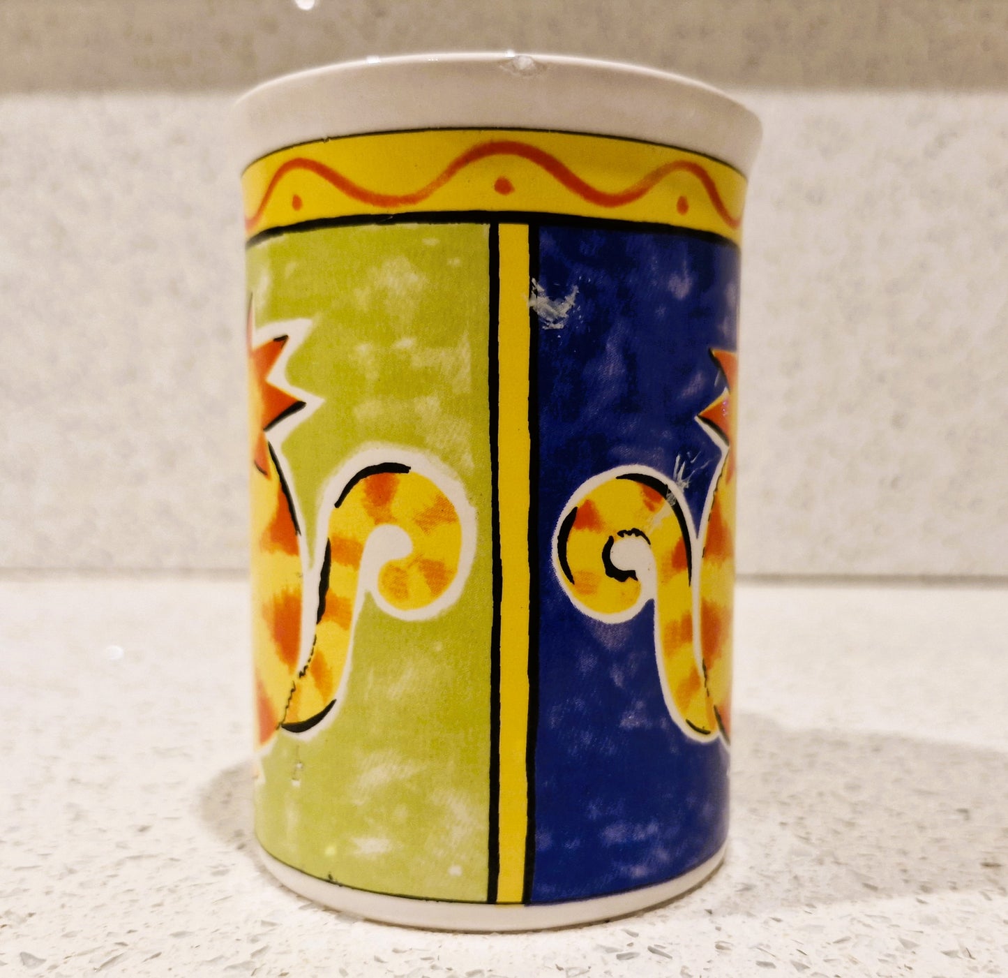 Rayware Cat Mug, Vintage Rayware Cat Mug, Brightly coloured, Blue, Yellow, Red, Rayware Mug