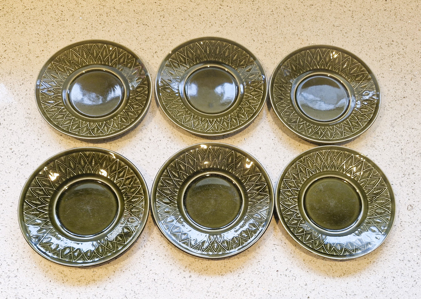 Mid Century Green Soup Bowls, Handles, Staffordshire Tableware, Olive Green Soup Bowl, Saucer, 1970s, Vintage, MCM, Set of 6