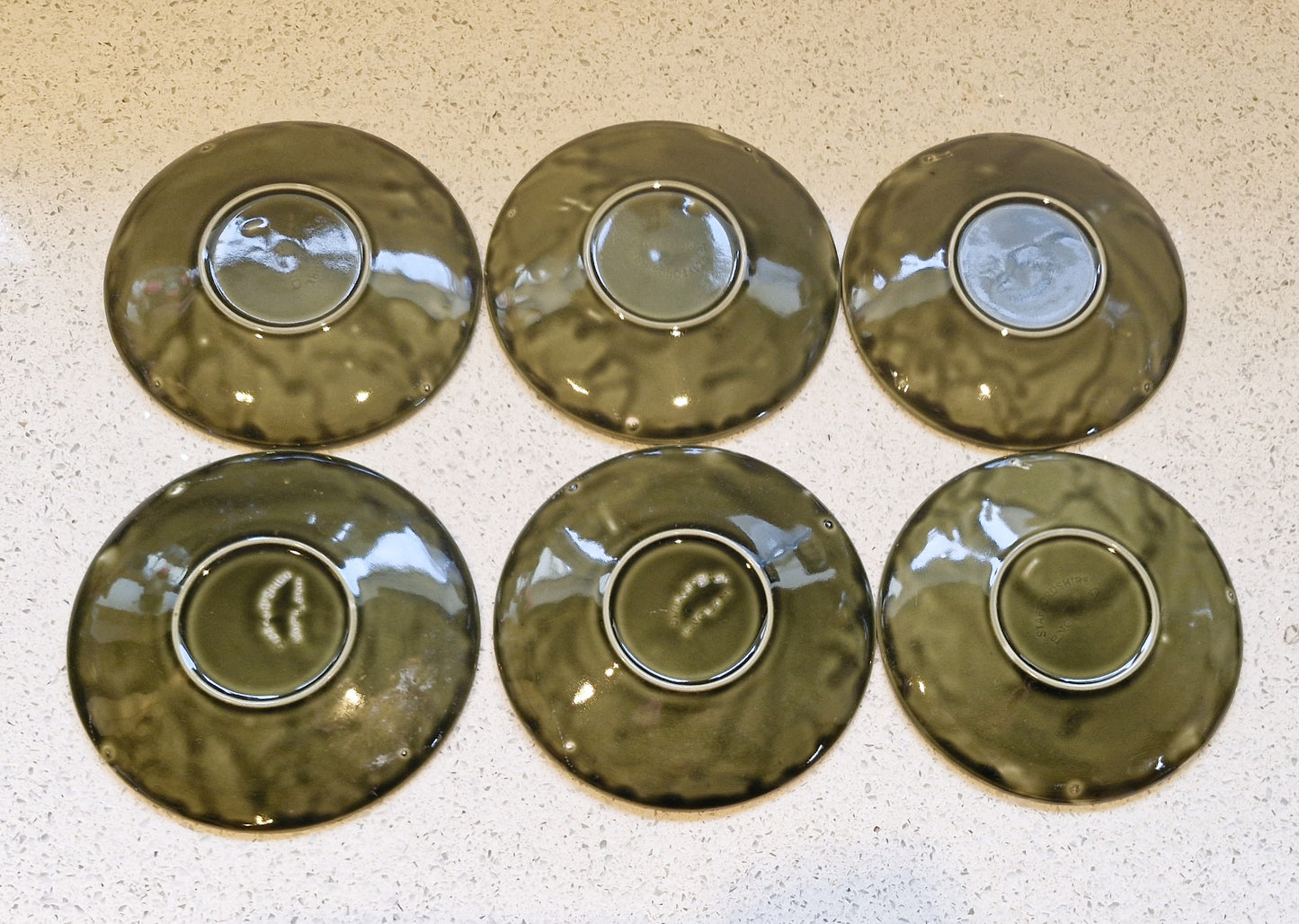 Mid Century Green Soup Bowls, Handles, Staffordshire Tableware, Olive Green Soup Bowl, Saucer, 1970s, Vintage, MCM, Set of 6