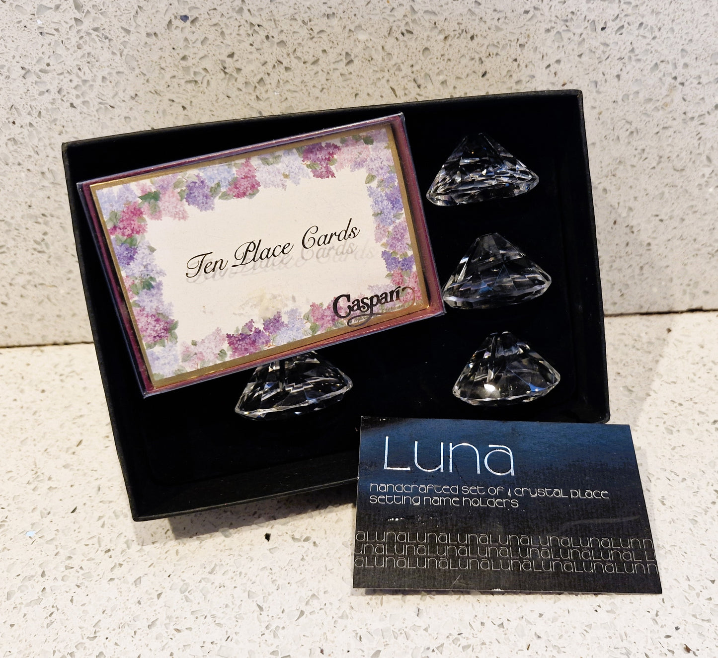 Vintage, LUNA, Crystal Place Card Holders, Place Setting, card, Name Card, Caspari, Genuine Crystal, Boxed, with Place cards,, Handcrafted