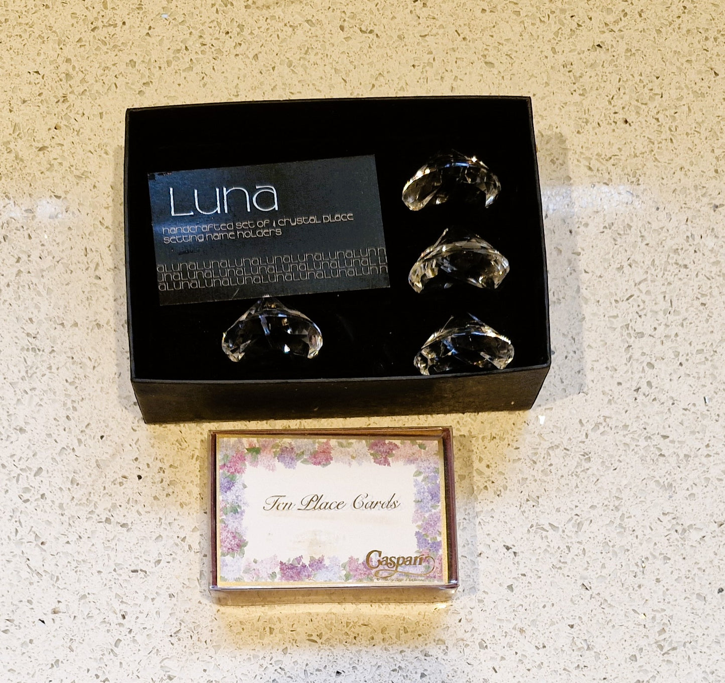Vintage, LUNA, Crystal Place Card Holders, Place Setting, card, Name Card, Caspari, Genuine Crystal, Boxed, with Place cards,, Handcrafted