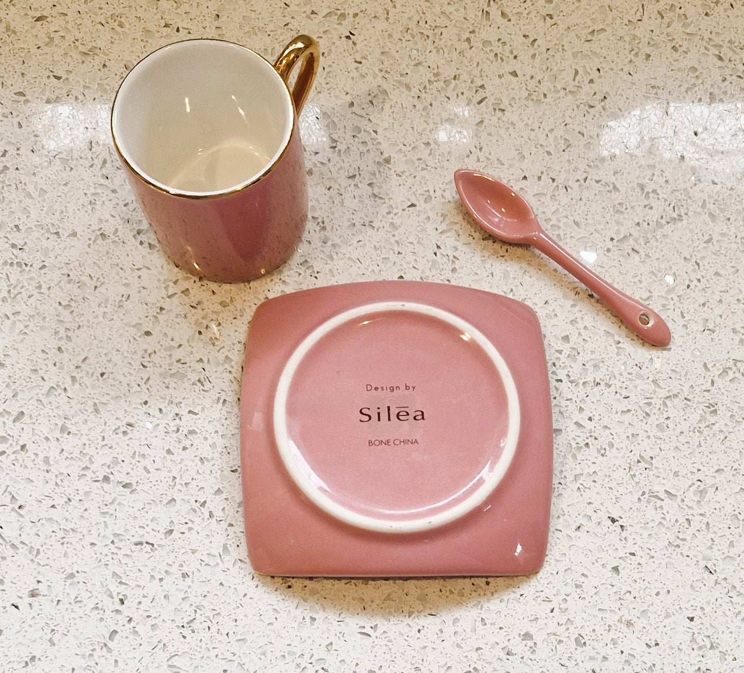 Silea Espresso Cup, Silea Espresso cups, Harlequin, Bone China, Pink, Espresso Cup, Vintage, Gold, Gilt, with spoon