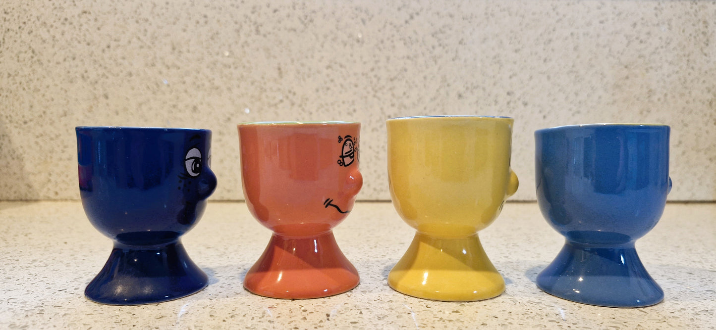 Funny Face Egg Cups, Trade Winds, Egg Cup, Yellow, Vintage, Quirky, 90s, 2000s