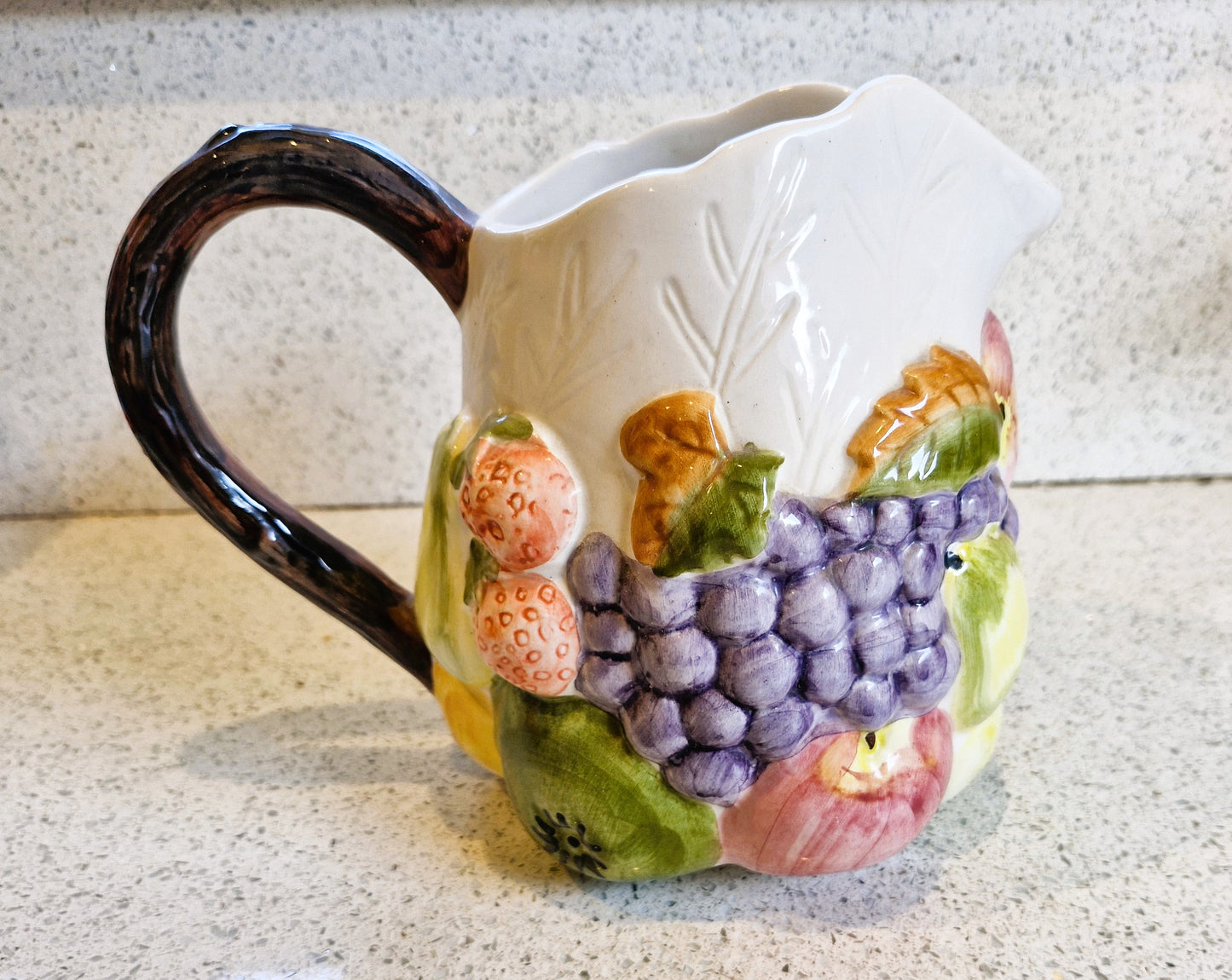 Large Majolica Fruit Pitcher, Large Majolica Fruit Jug, Large Vase, Large Jug, Large Pitcher, Majolica, Portugal, Majolica Fruit Design