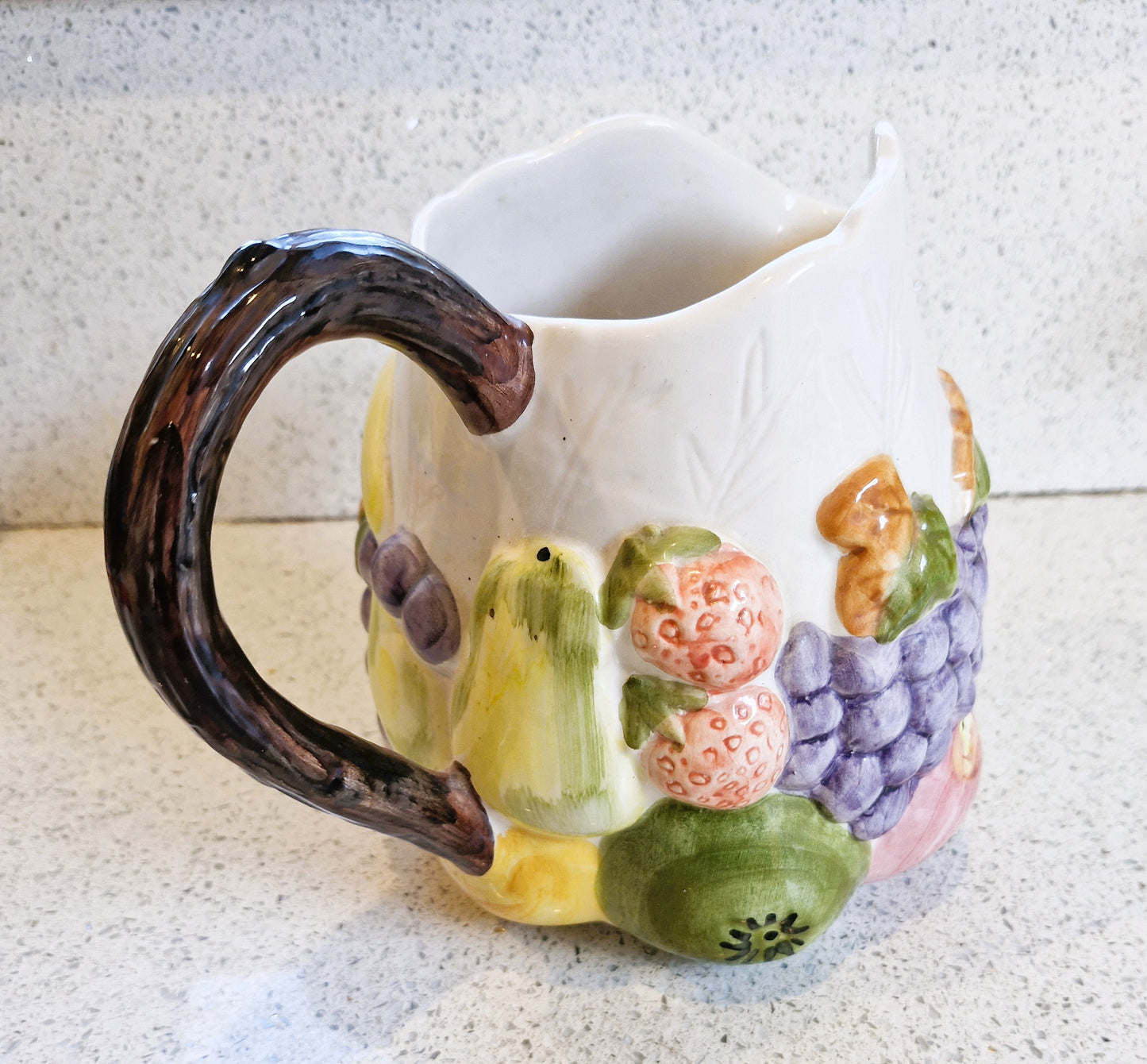 Large Majolica Fruit Pitcher, Large Majolica Fruit Jug, Large Vase, Large Jug, Large Pitcher, Majolica, Portugal, Majolica Fruit Design