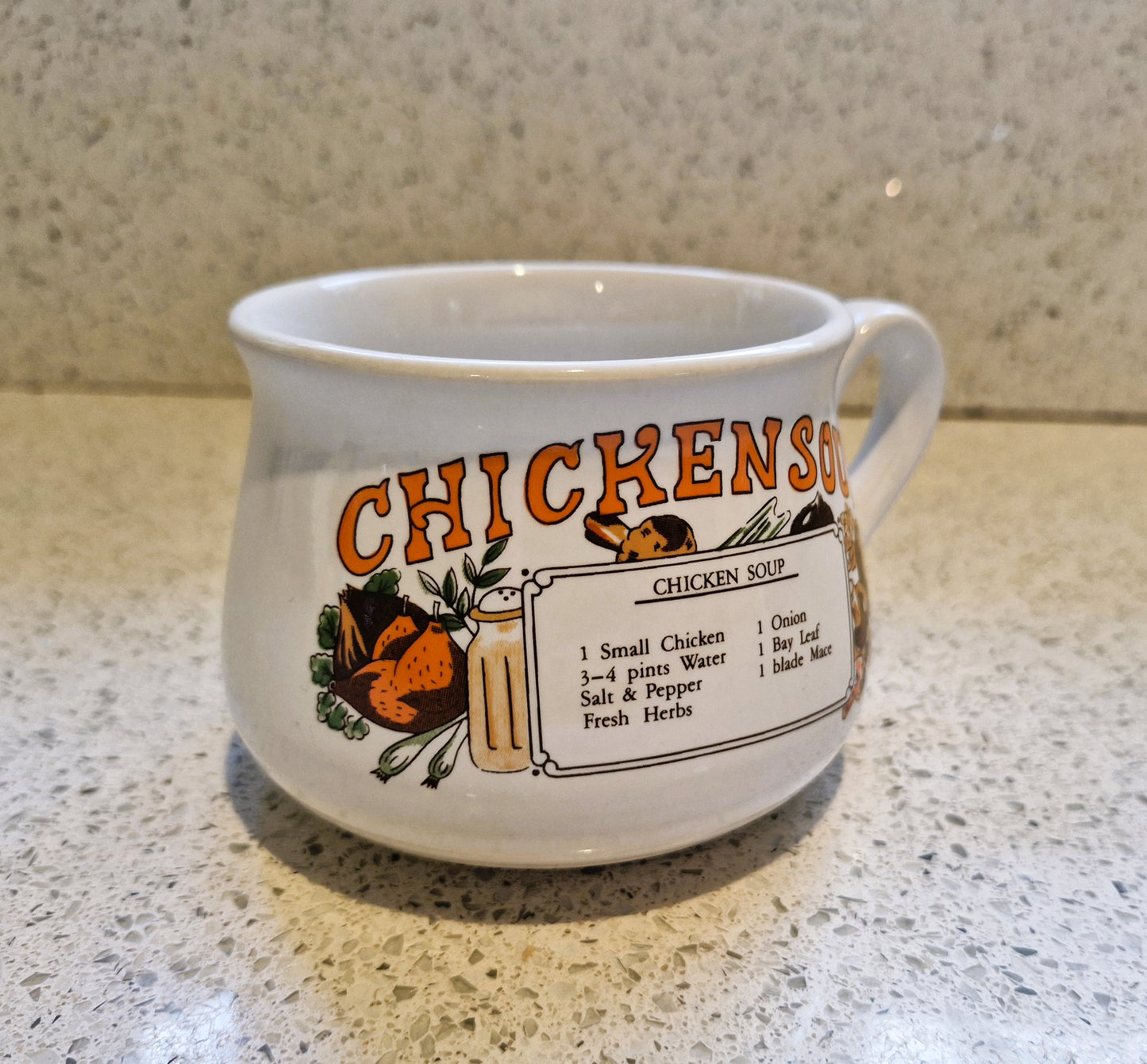 Chicken Soup Mug, Chicken Soup Recipe Mug, Soup Mug Bowl, Home made Chicken Soup, Novelty, Vintage, VGC