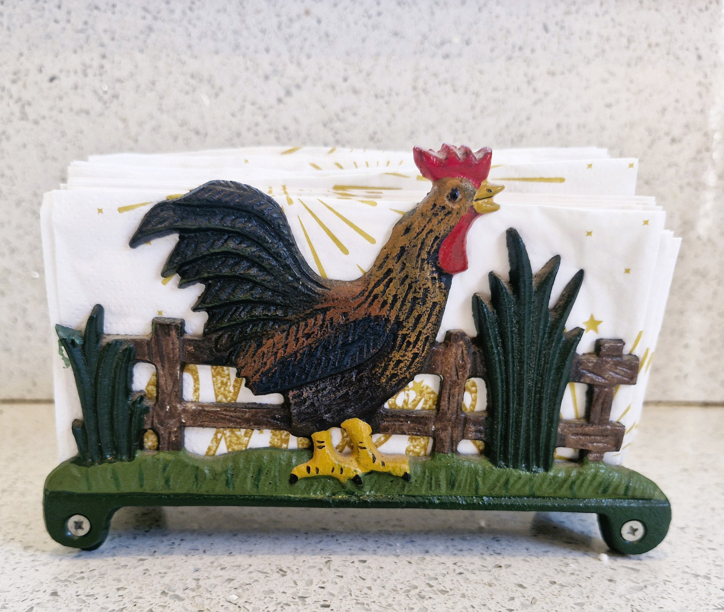 Cockerel Napkin Holder, Cast Iron, Rooster Napkin Holder, Letter Rack, Farmhouse Kitchen, Chicken, Rooster, Napkin Dispenser, Vintage