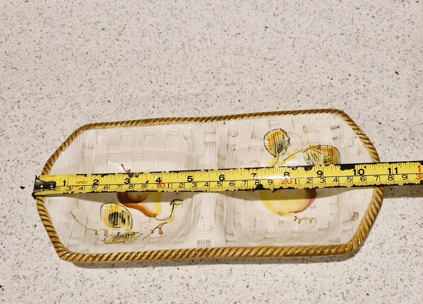 Vintage two sided serving dish, Nibble dish, Vintage Italian, Segmented serving dish, Fruit, Apples, Pears, Italian Hand Painted Dish