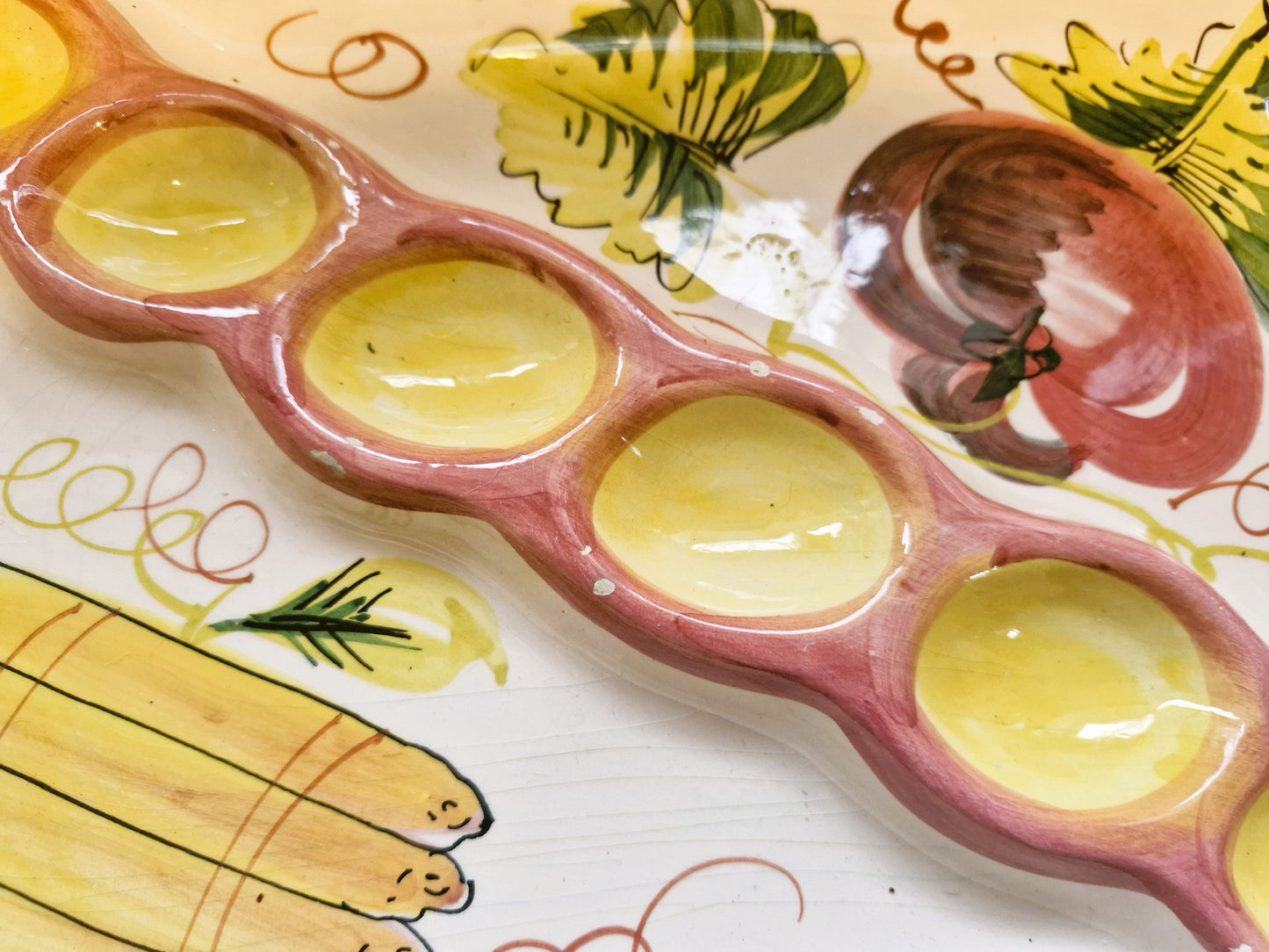 Vintage, Hand Painted, Italian, Sectional Platter, Devilled Eggs Platter, Asparagus Dish, Asparagus Platter, Vegetables Platter, Sectional