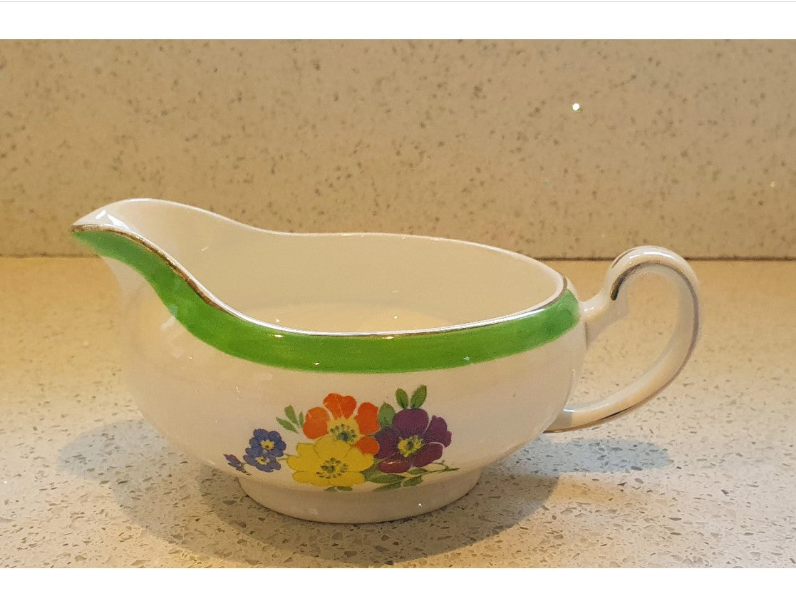 Alfred Meakin, Art Deco Dinner Service, Gravy Boat, Gravy Jug, Green, White, Floral, Gravy, Custard, Sauce, Jug
