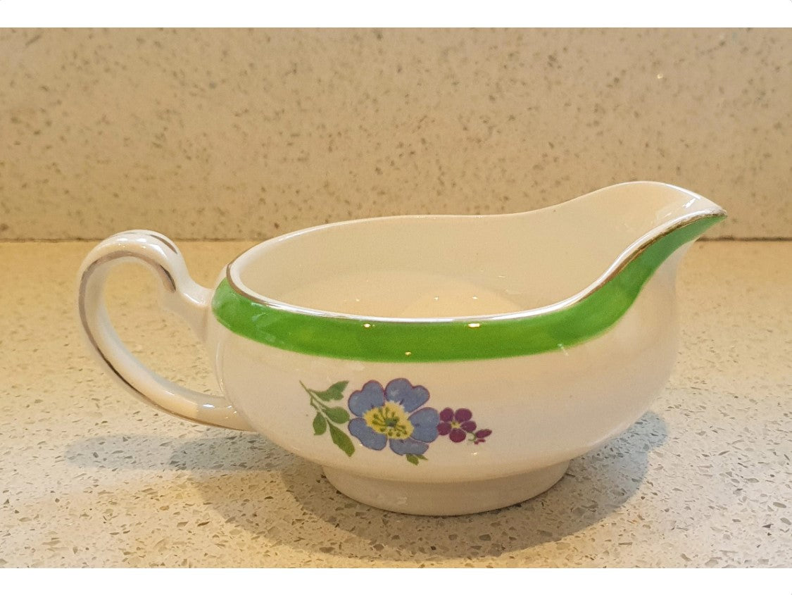 Alfred Meakin, Art Deco Dinner Service, Gravy Boat, Gravy Jug, Green, White, Floral, Gravy, Custard, Sauce, Jug