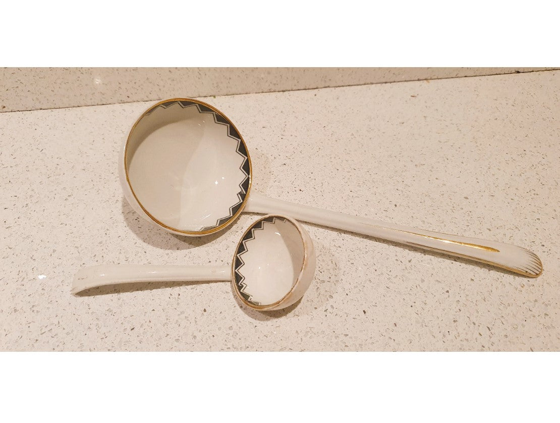 Art Deco Black and White Ceramic Ladles, Large Ceramic Ladle, Small Ceramic Ladle, Black and White, Art Deco