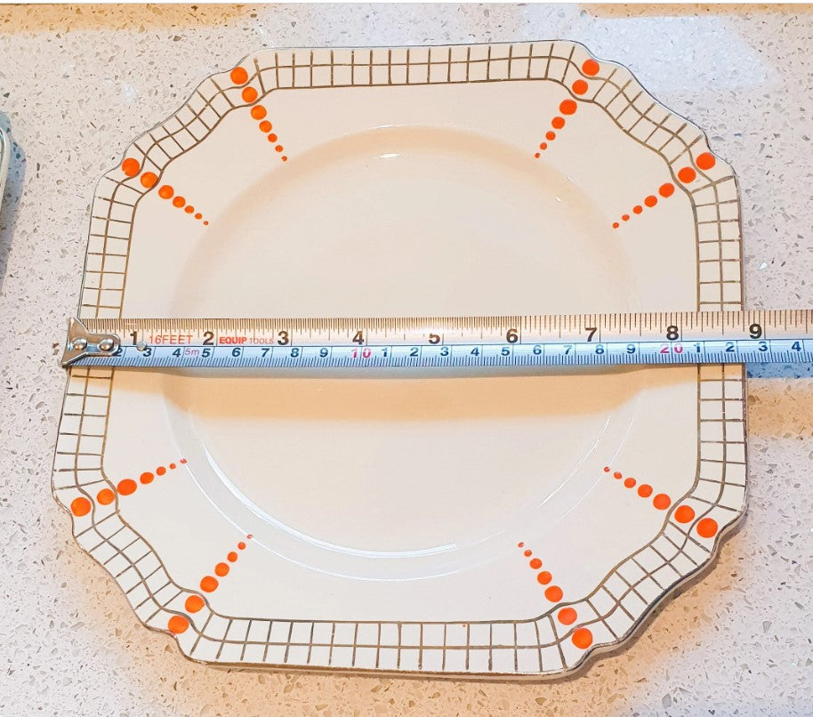 Art Deco Dinner Service, Salad Plates, Konny Kraft, Hand Painted, 8.75 inch, Thomas Hughes & Son, Konny Kraft, Orange Spot