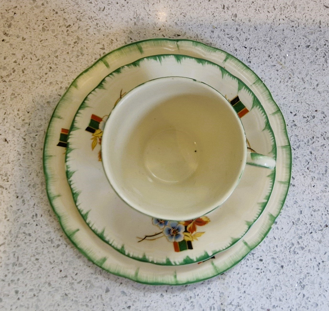 Art Deco Hand Painted Tea Cup trio, Art Deco Hand Painted Tea Cup, Alfred Clough Tea Cup, Clough, St Louis Works, Tea Cup, Made in England