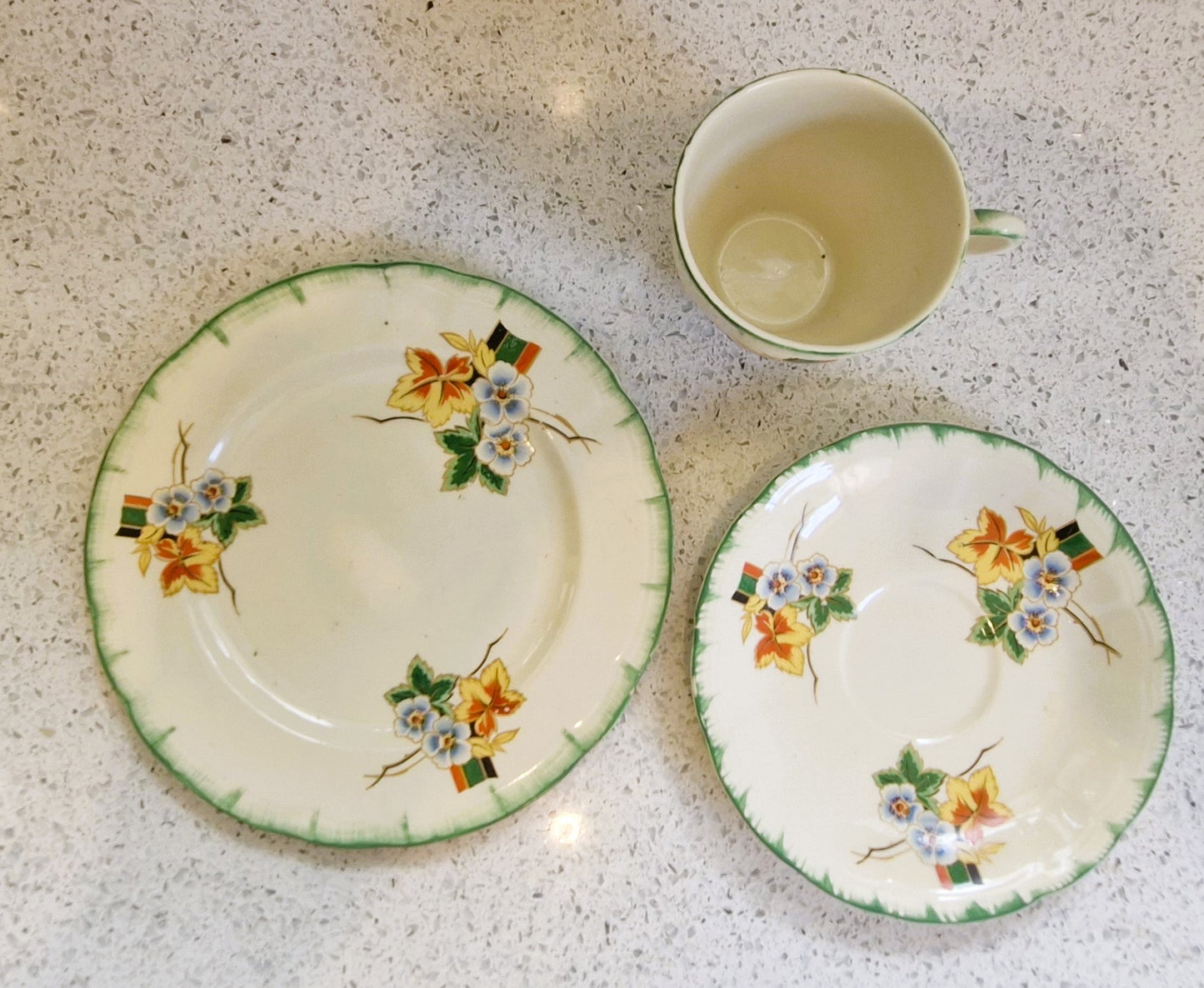 Art Deco Hand Painted Tea Cup trio, Art Deco Hand Painted Tea Cup, Alfred Clough Tea Cup, Clough, St Louis Works, Tea Cup, Made in England
