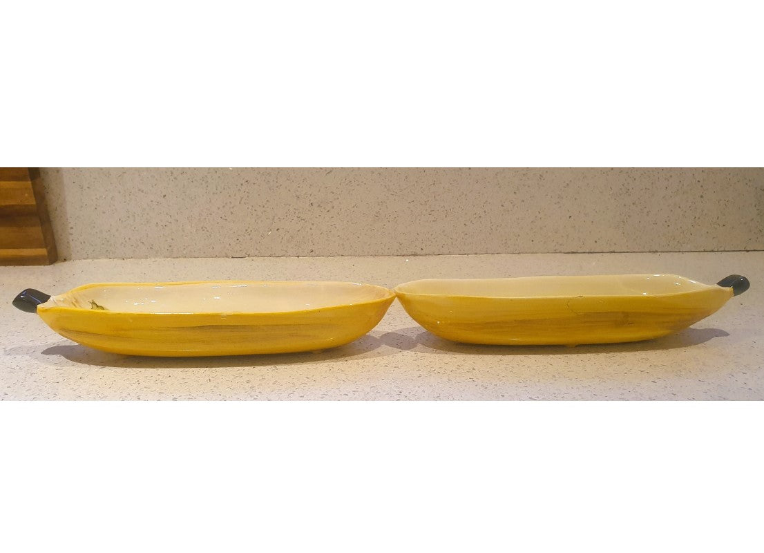 Banana Split Dishes, Banana Shaped, Raymond Pottery, Toni Raymond, Banana Boats, x 2