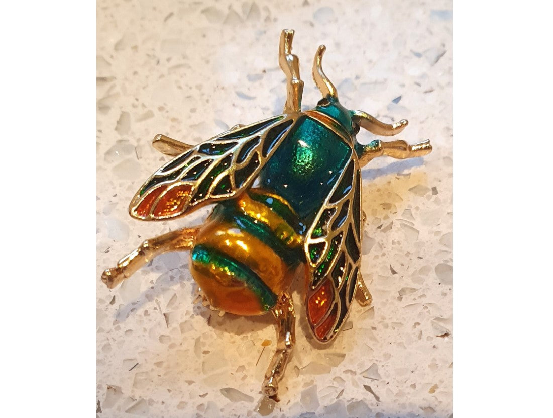 Bee Broach, NEW, Insect Jewellery, Quirky, Unusual, Honey Bee, green and gold