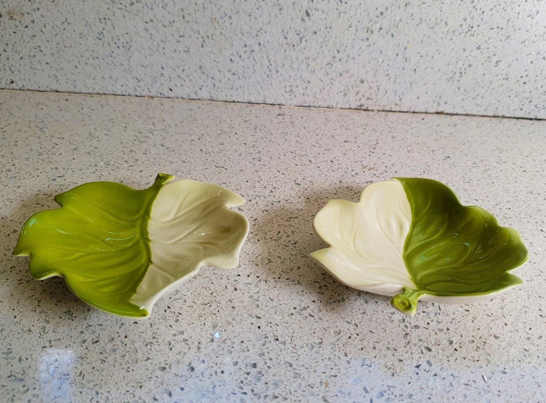 Carltonware Leaf Plate, Carltonware, Green and White leaf dish, Hand painted, Carlton Ware Plate