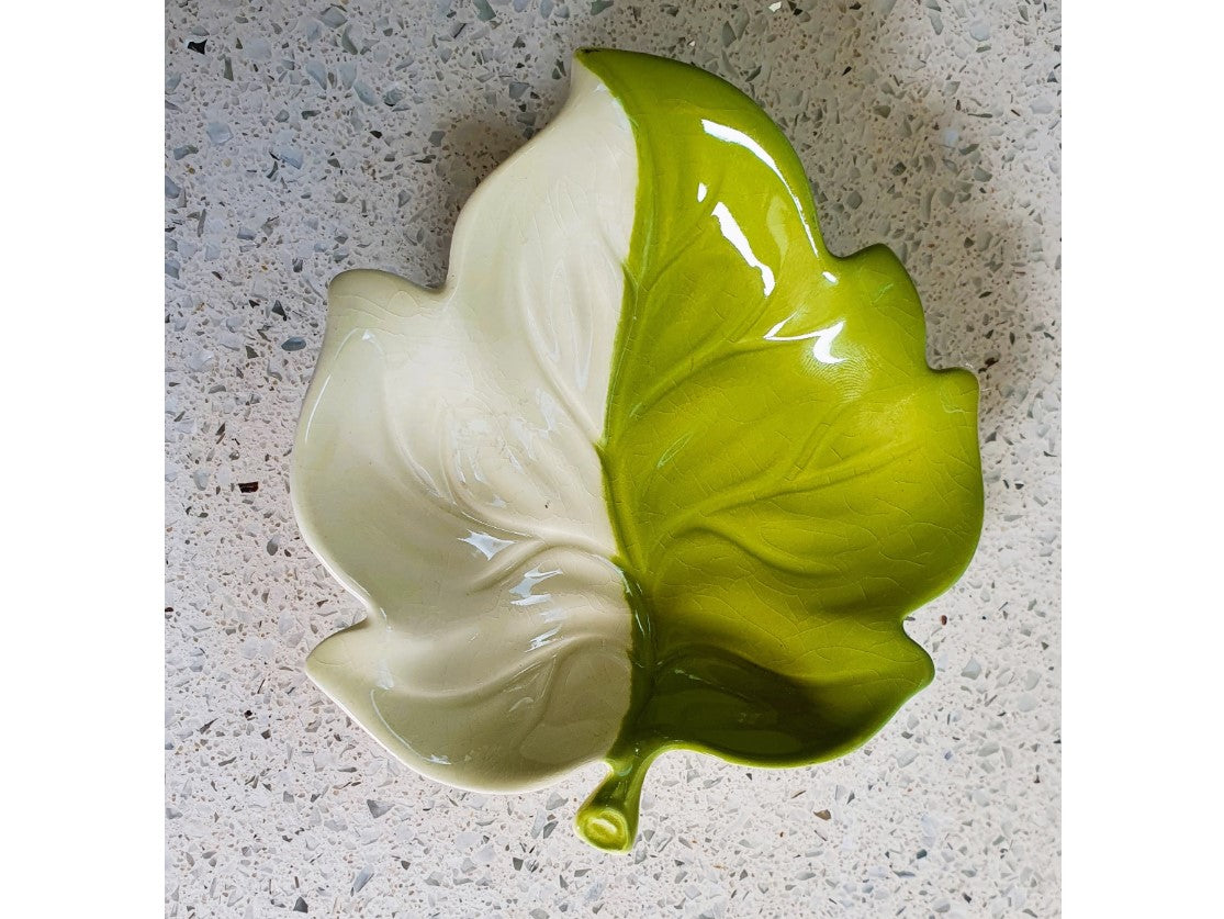 Carltonware Leaf Plate, Carltonware, Green and White leaf dish, Hand painted, Carlton Ware Plate