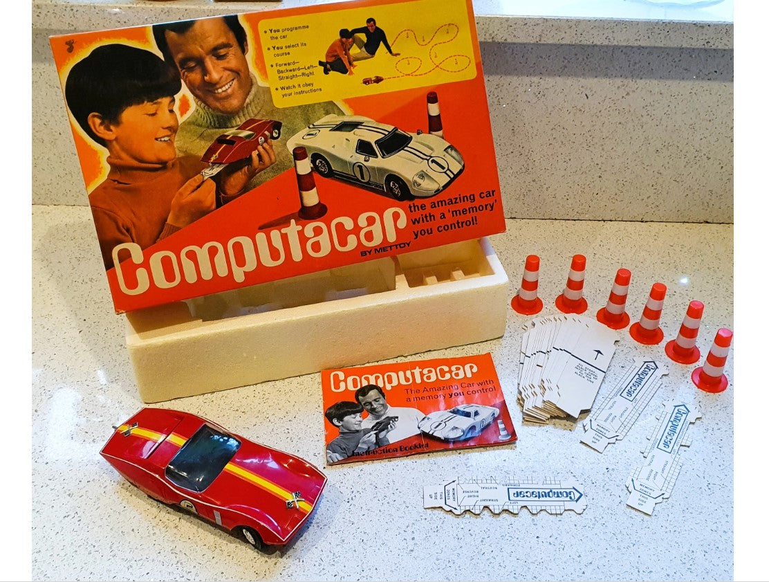 Computacar, Vintage, 1960s, Toy, Boxed, Mettoy, Ford GT, WORKING, COMPLETE - Original Packaging, Instructions,