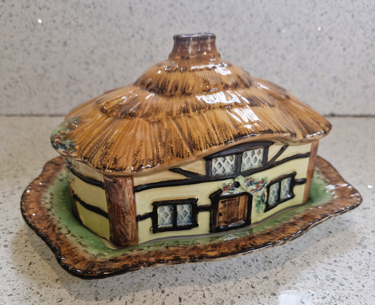 Cottage Shaped Butter Dish, Cottage Ware Butter Dish, Vintage Butter Dish, Hand painted
