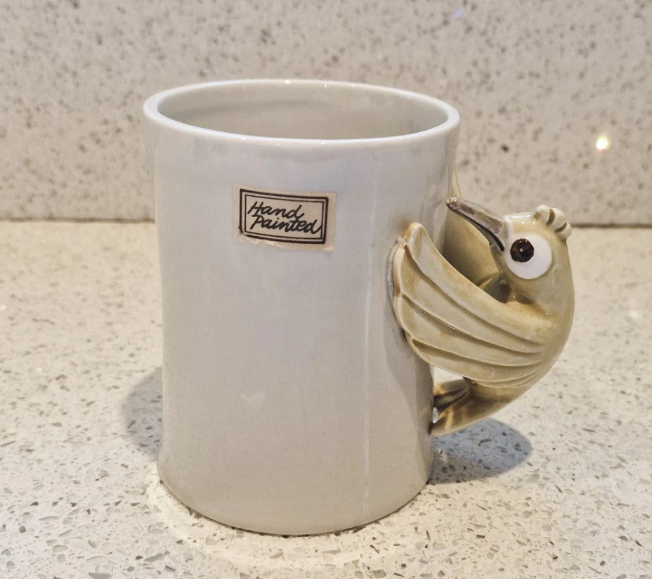 Fitz and Floyd, yellow Bird Mug, Bird in Hand, Ceramic, Handmade, Hand Painted, 1978, Vintage, Rare