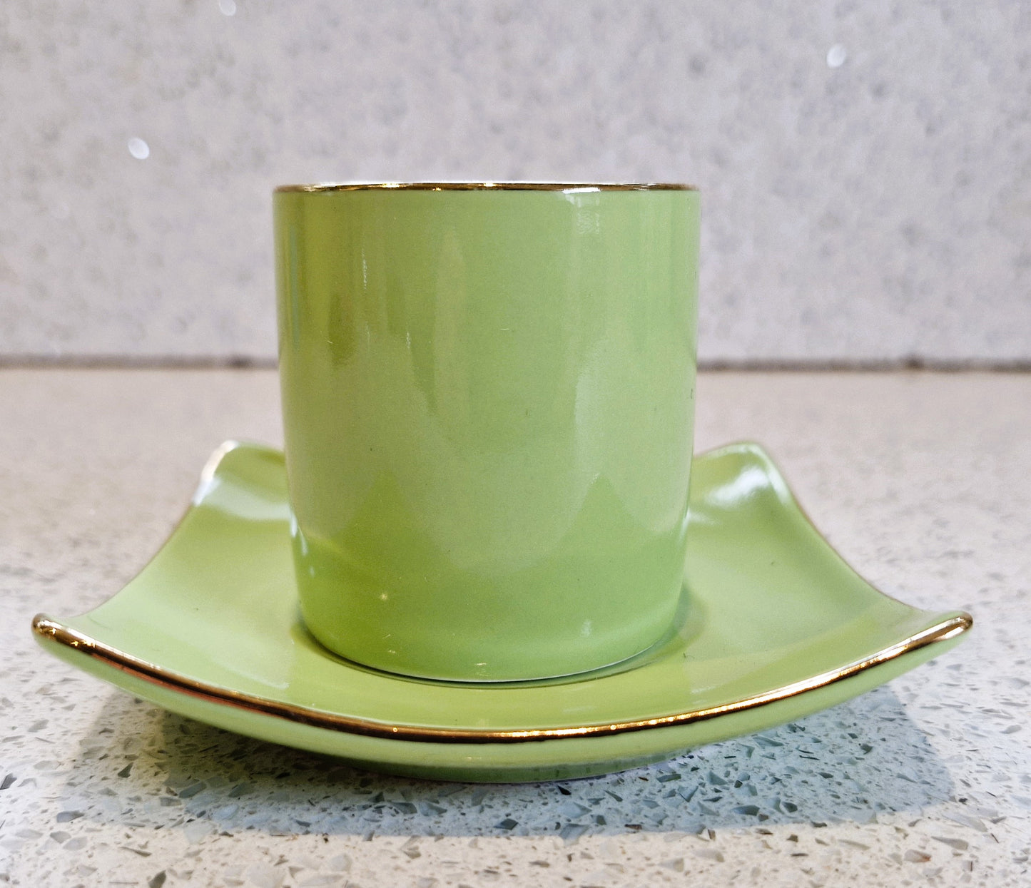 Green Silea Espresso cup and Saucer, harlequin Espresso cups