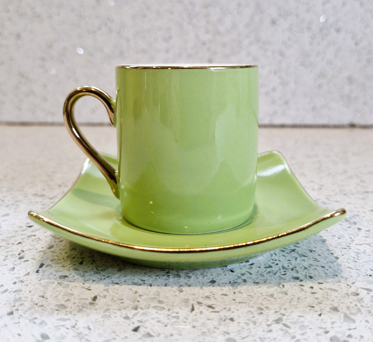 Green Silea Espresso cup and Saucer, harlequin Espresso cups, Vintage