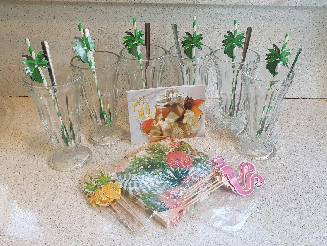 50s Style, Ice Cream Sundae Glasses, Vintage, Clear, Transparent Glass, 50s, 60s, Approx 7 inches, Knickerbocker glory