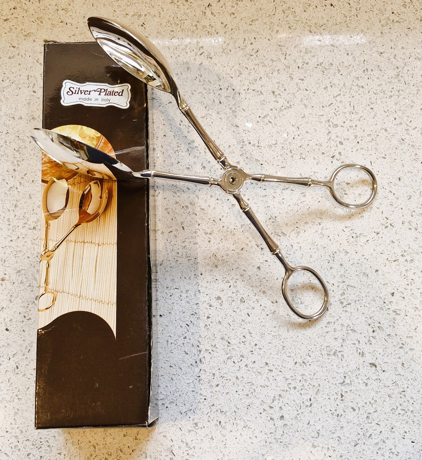Silver Salad Serving Tongs, Italian, Silver Plated, Very Good Condition, Vintage, Salad Servers, 70s, 80s, Dining, Bamboo Pattern