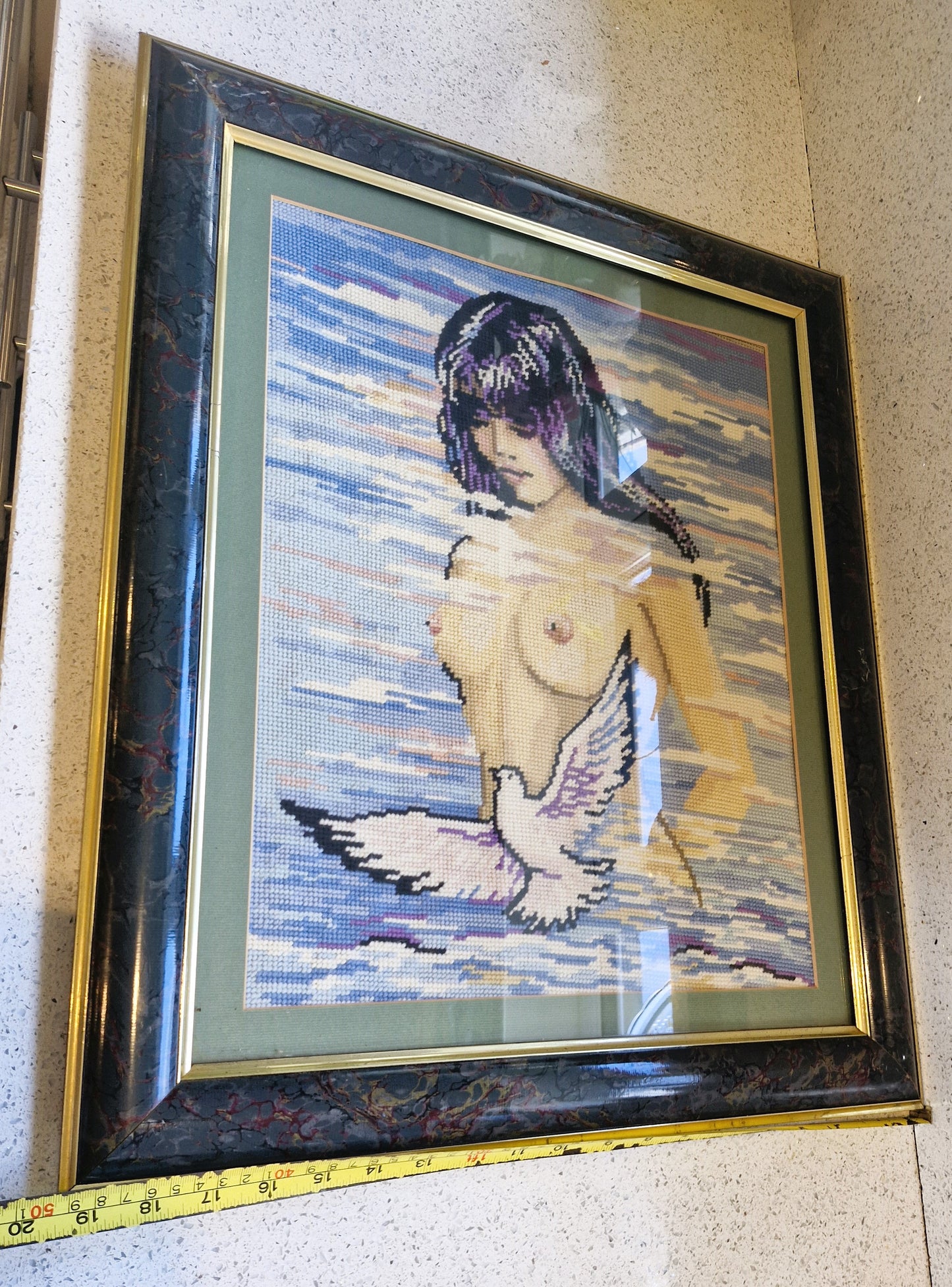 Kitsch 70s Wall Art, Topless Woman, water, Tapestry, Vintage, Framed Wall Art, Naked woman, Kitsch vintage art, Quirky, Mature content