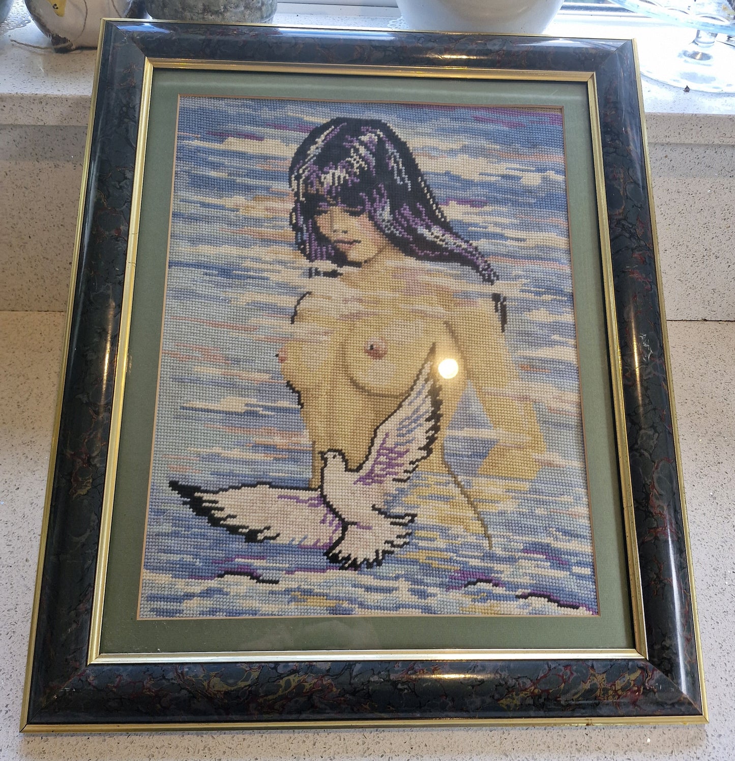Kitsch 70s Wall Art, Topless Woman, water, Tapestry, Vintage, Framed Wall Art, Naked woman, Kitsch vintage art, Quirky, Mature content