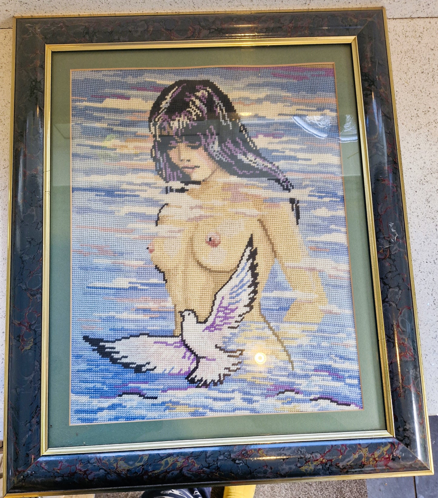 Kitsch 70s Wall Art, Topless Woman, water, Tapestry, Vintage, Framed Wall Art, Naked woman, Kitsch vintage art, Quirky, Mature content