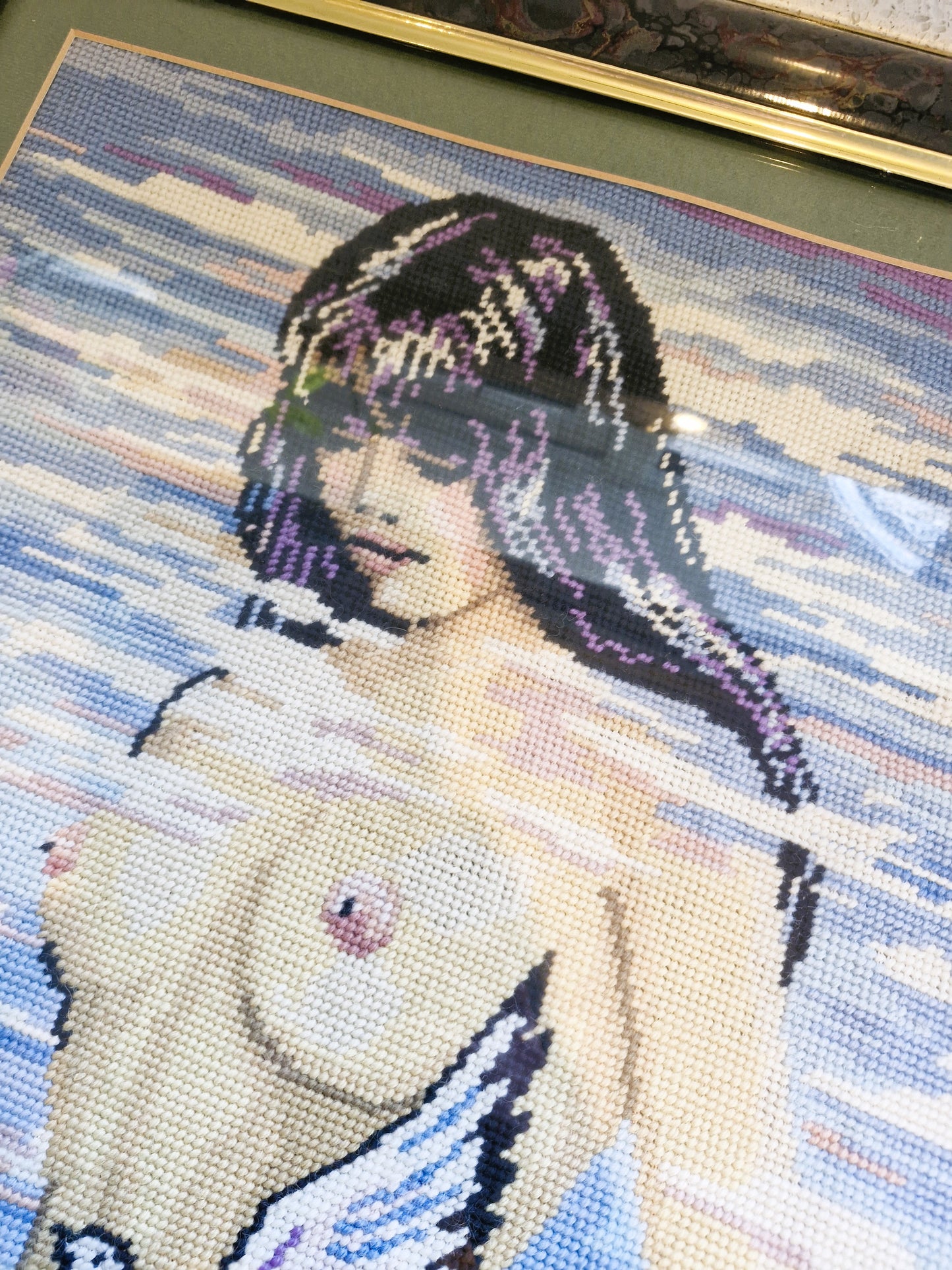Kitsch 70s Wall Art, Topless Woman, water, Tapestry, Vintage, Framed Wall Art, Naked woman, Kitsch vintage art, Quirky, Mature content
