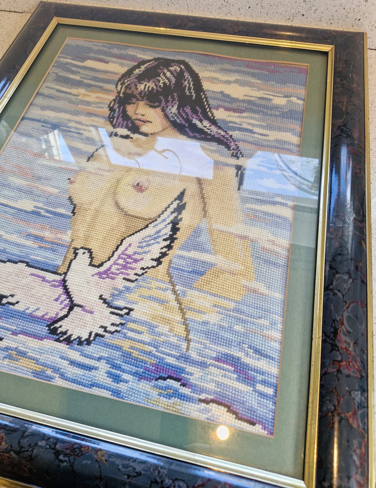Kitsch 70s Wall Art, Topless Woman, water, Tapestry, Vintage, Framed Wall Art, Naked woman, Kitsch vintage art, Quirky, Mature content