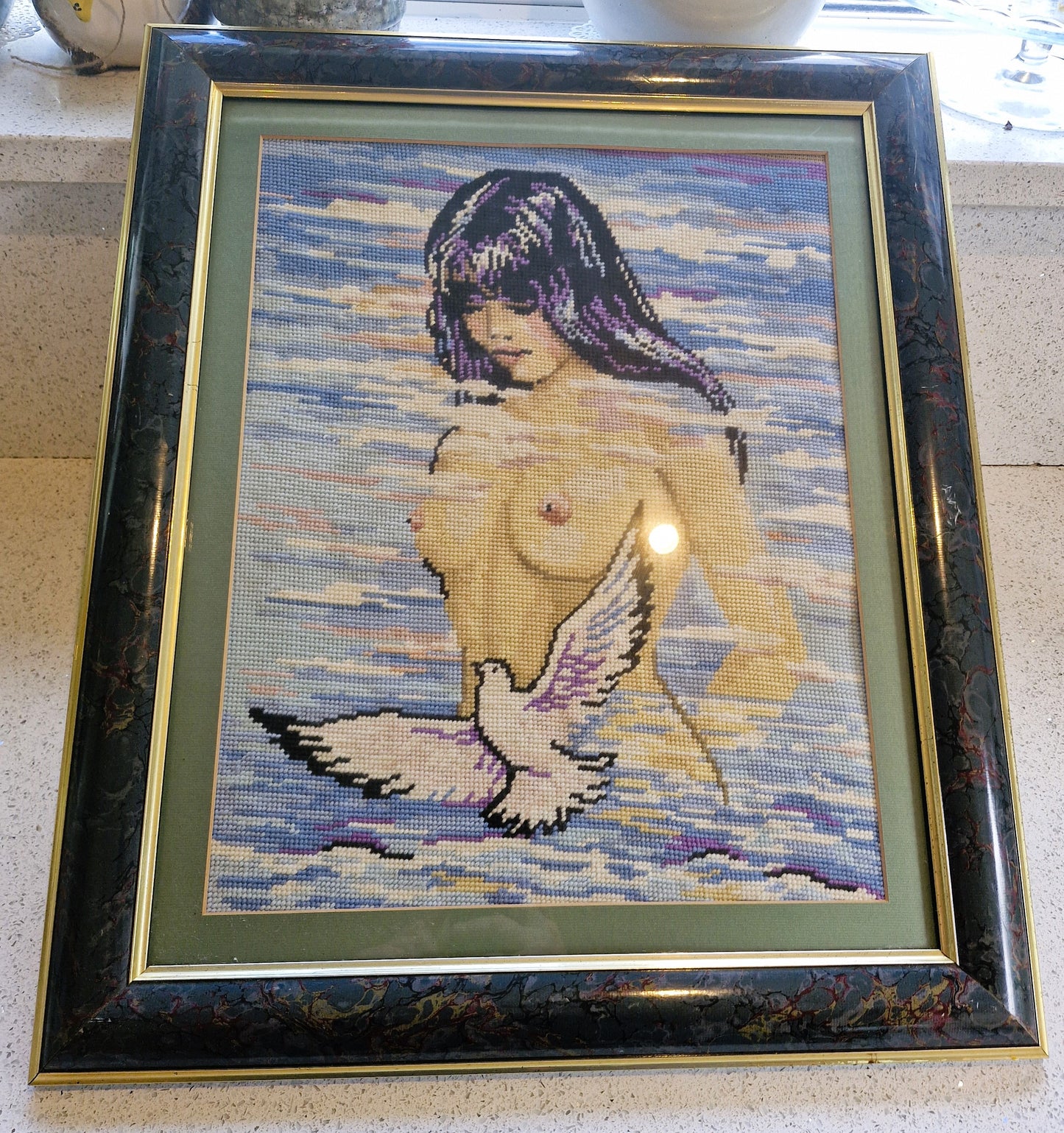 Kitsch 70s Wall Art, Topless Woman, water, Tapestry, Vintage, Framed Wall Art, Naked woman, Kitsch vintage art, Quirky, Mature content