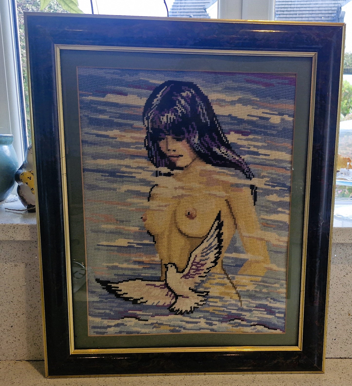Kitsch 70s Wall Art, Topless Woman, water, Tapestry, Vintage, Framed Wall Art, Naked woman, Kitsch vintage art, Quirky, Mature content