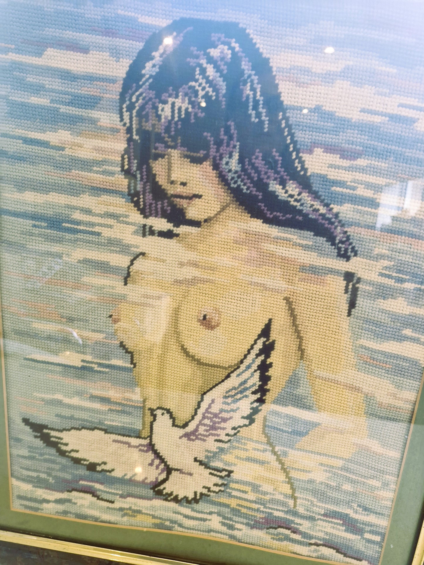 Kitsch 70s Wall Art, Topless Woman, water, Tapestry, Vintage, Framed Wall Art, Naked woman, Kitsch vintage art, Quirky, Mature content