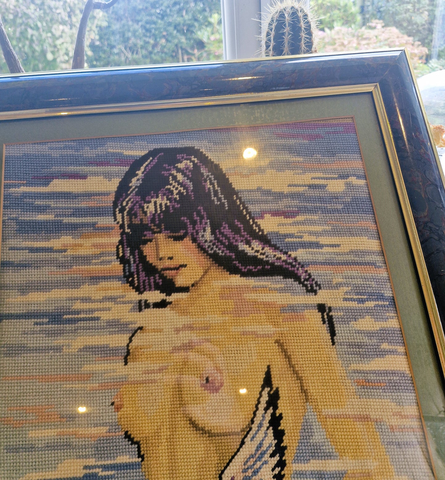 Kitsch 70s Wall Art, Topless Woman, water, Tapestry, Vintage, Framed Wall Art, Naked woman, Kitsch vintage art, Quirky, Mature content