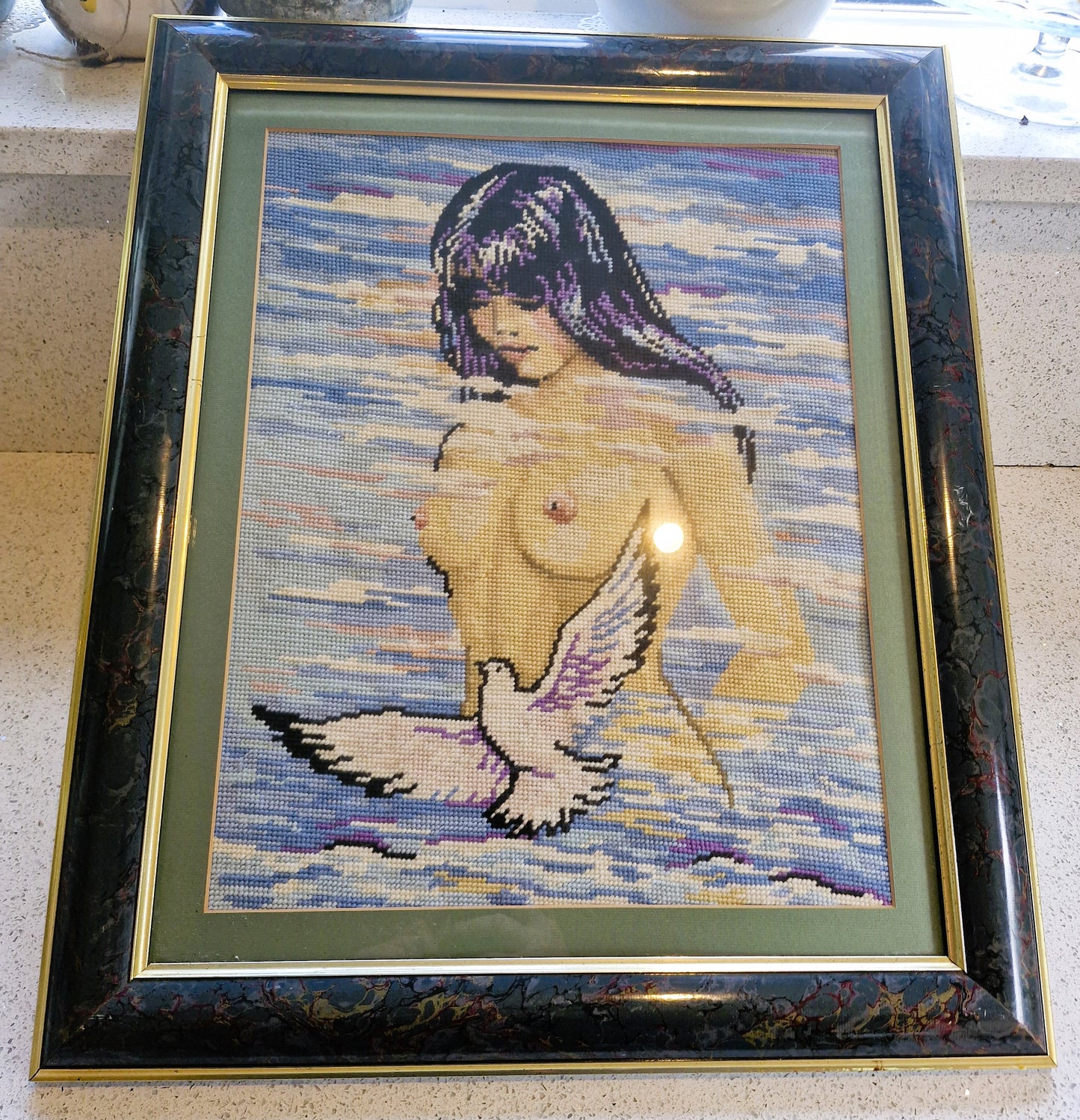 Kitsch 70s Wall Art, Topless Woman, water, Tapestry, Vintage, Framed Wall Art, Naked woman, Kitsch vintage art, Quirky, Mature content