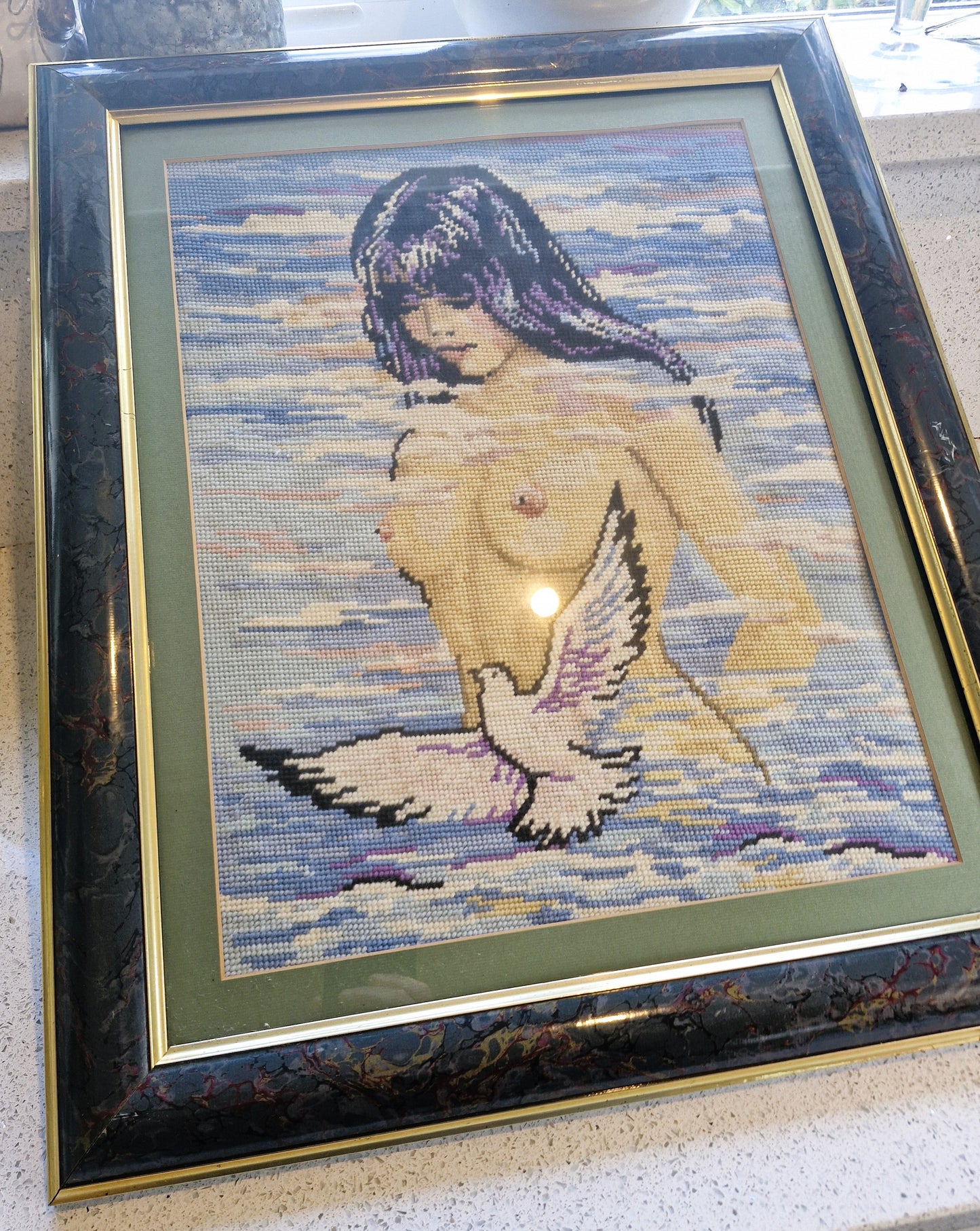 Kitsch 70s Wall Art, Topless Woman, water, Tapestry, Vintage, Framed Wall Art, Naked woman, Kitsch vintage art, Quirky, Mature content