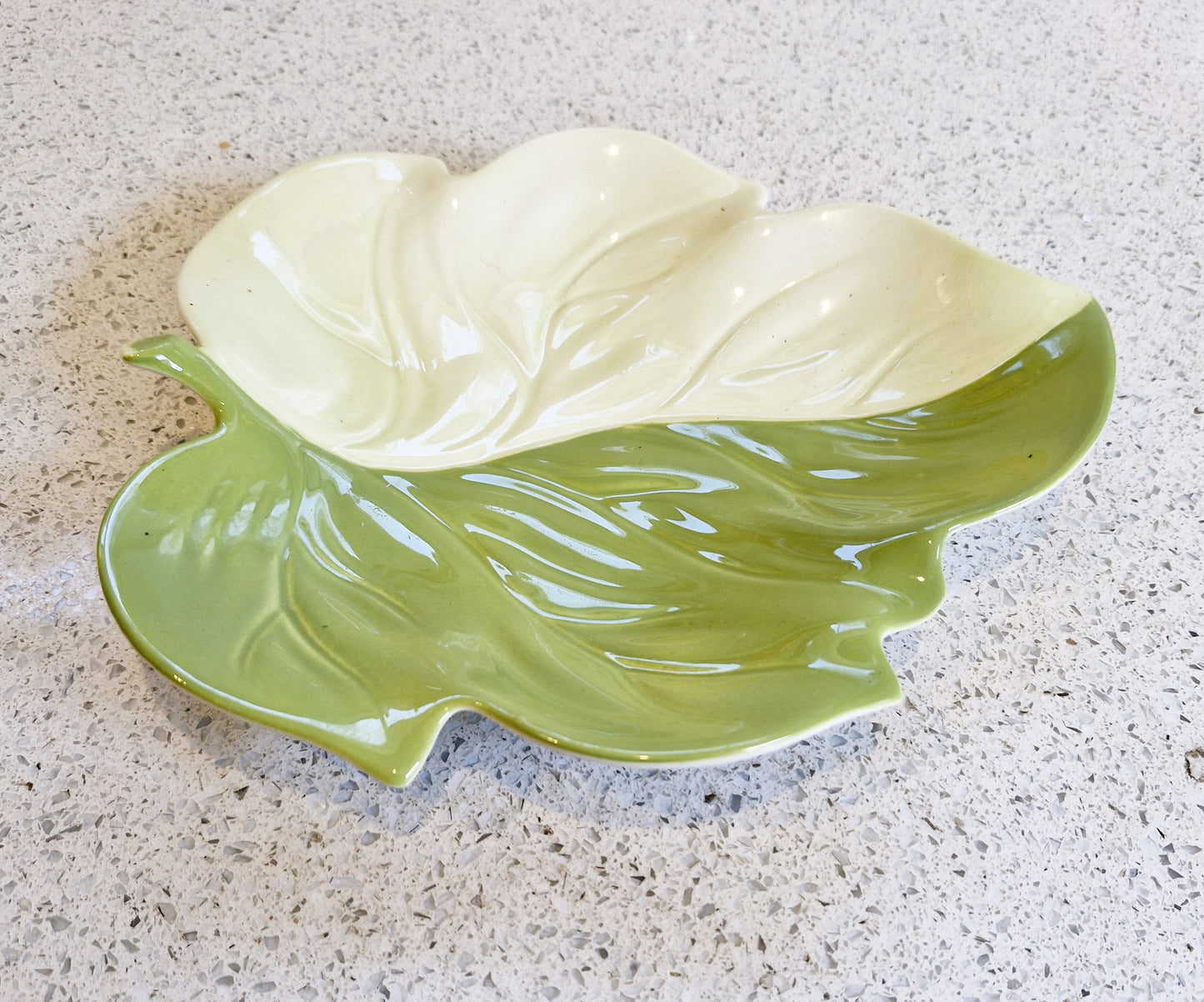 Large, Carltonware, Green and Cream, Leaf Shaped Plate