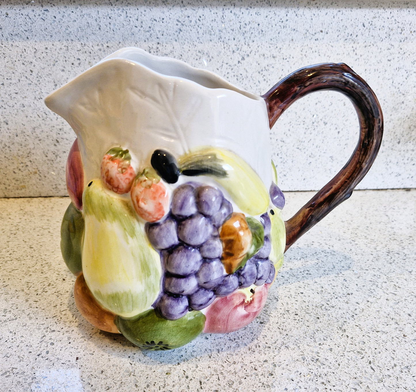 Large Majolica Fruit Pitcher, Large Majolica Fruit Jug, Large Vase, Large Jug, Large Pitcher, Majolica, Portugal, Majolica Fruit Design