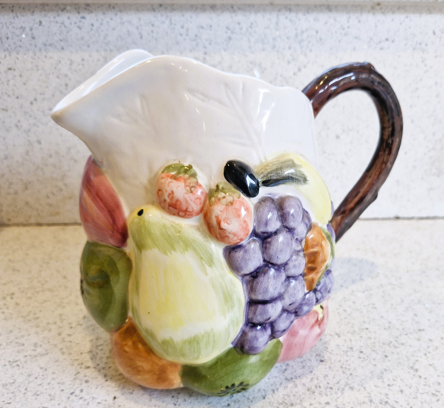 Large Majolica Fruit Pitcher, Large Majolica Fruit Jug, Large Vase, Large Jug, Large Pitcher, Majolica, Portugal, Majolica Fruit Design