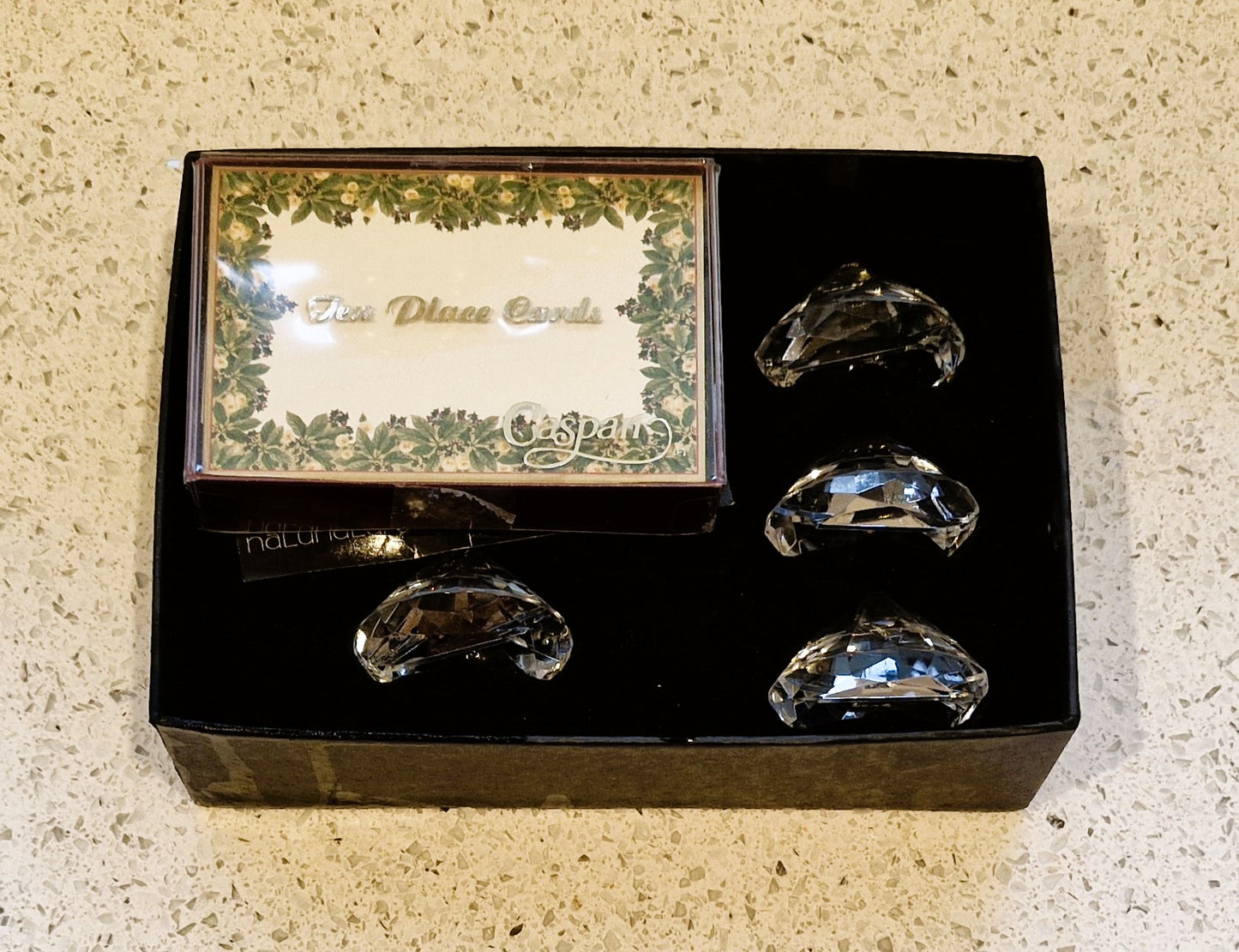 Luna Handcrafted Crystal Place card Holders, with Caspari Place cards