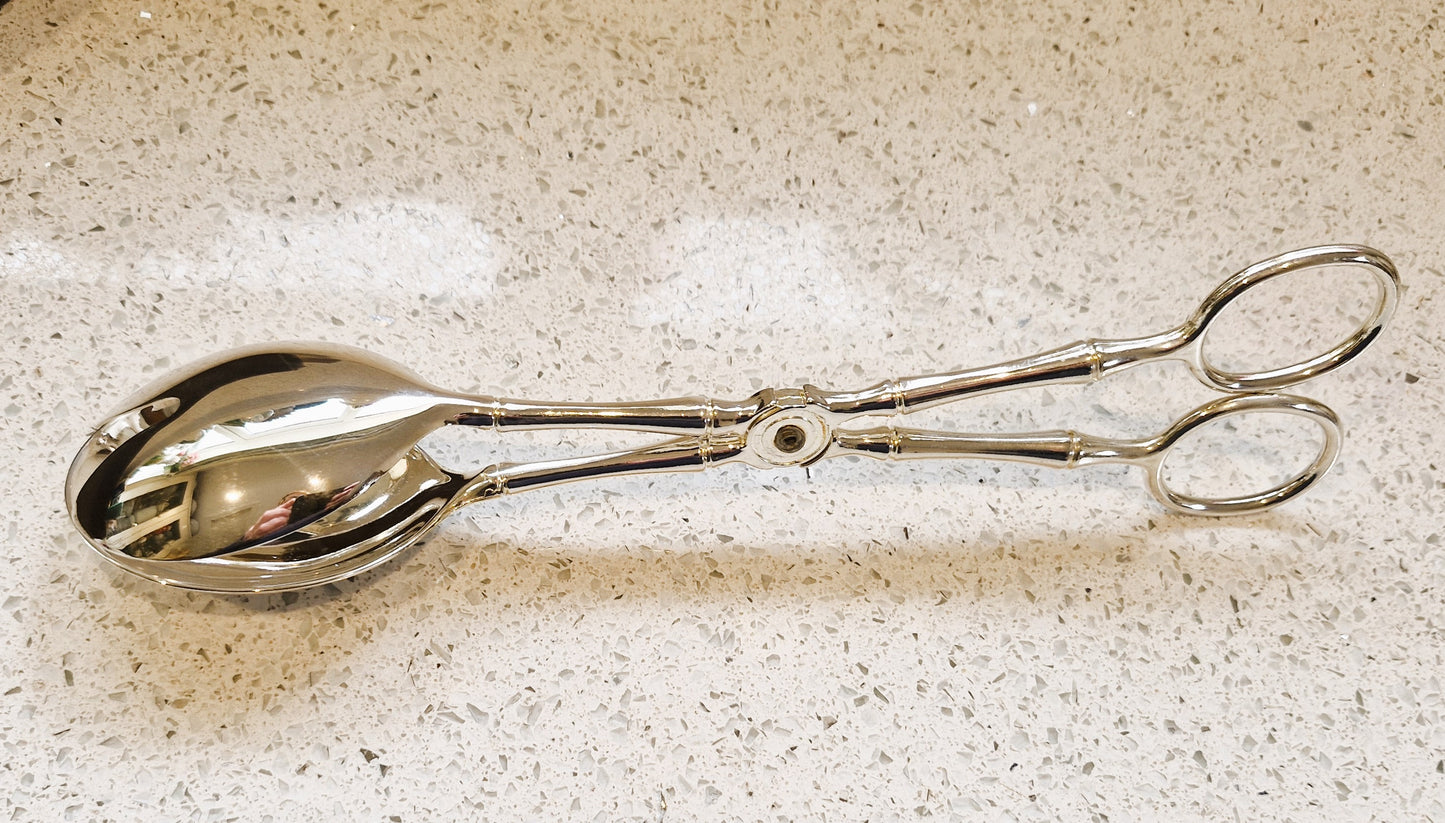 Silver Salad Serving Tongs, Italian, Silver Plated, Very Good Condition, Vintage, Salad Servers, 70s, 80s, Dining, Bamboo Pattern