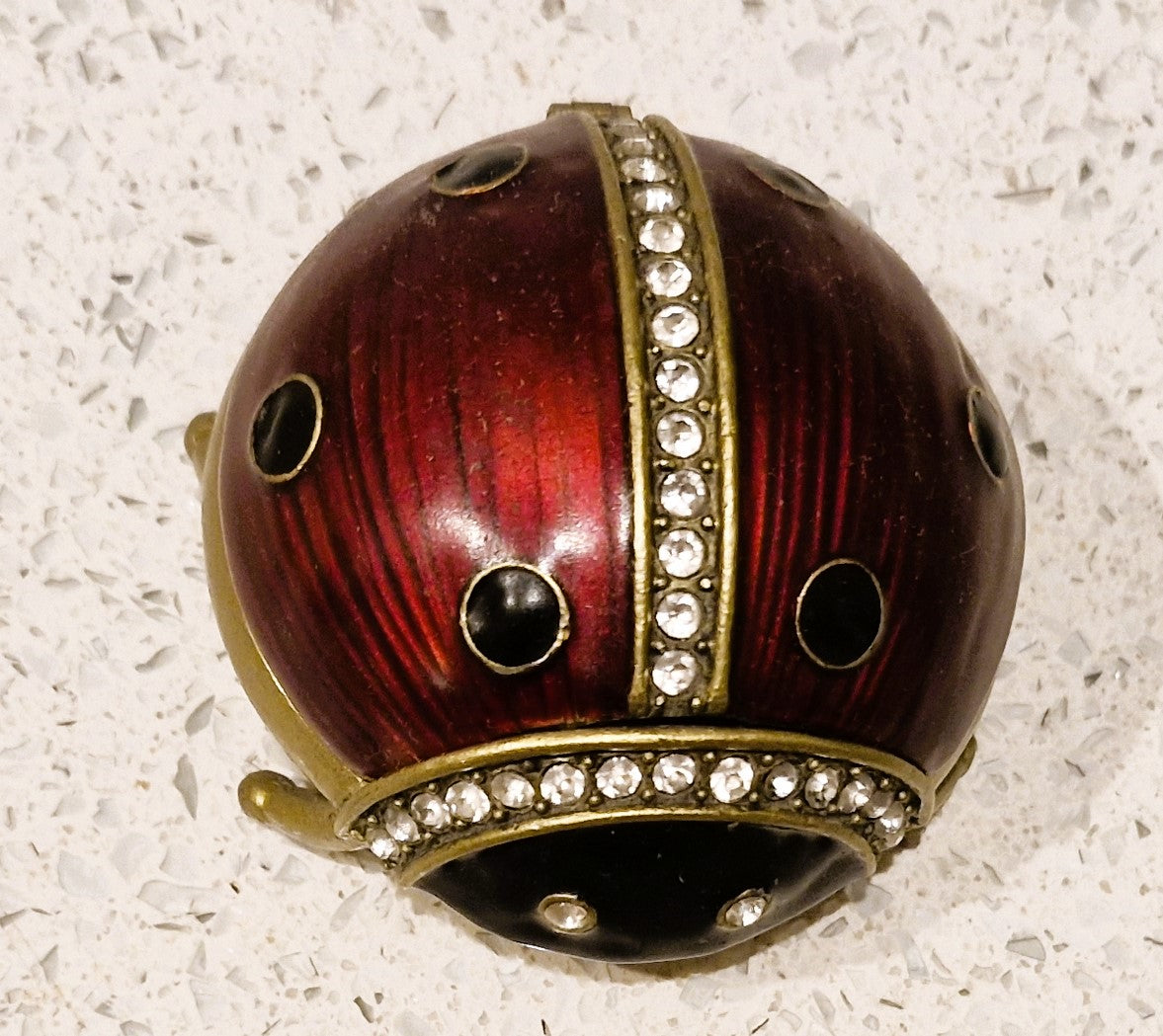 Past Times Enamel Ladybug Trinket Jewellery Box Red Gold Jeweled Rhinestone